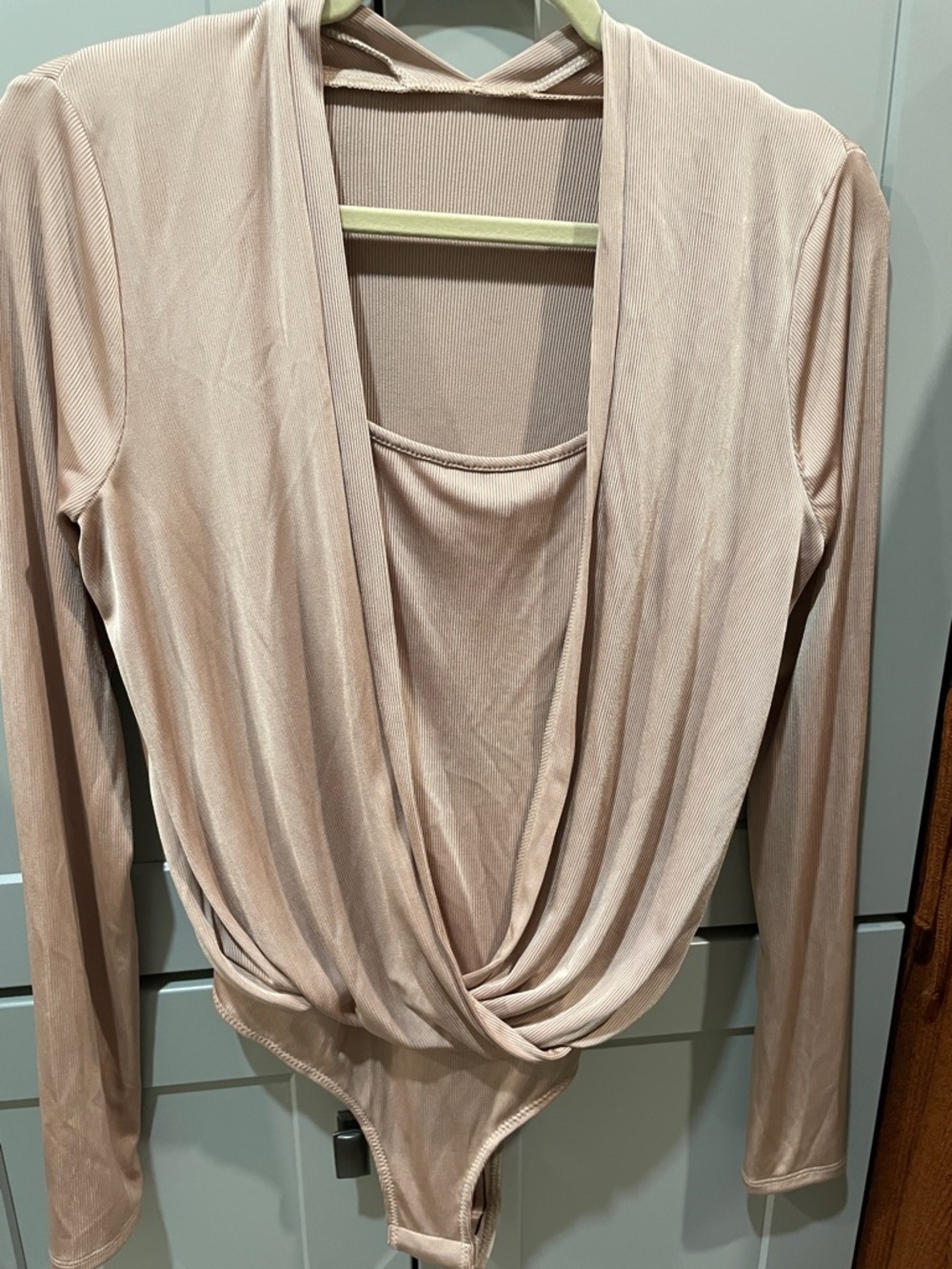 BCBGMaxAzria Blush Ribbed Wrap Bodysuit - Picture 5 of 5